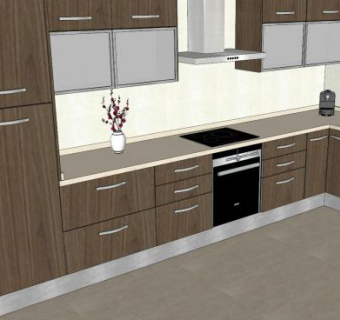 简约室内L型厨房SU模型下载_sketchup草图大师SKP模型