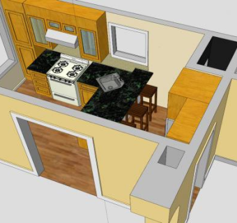 现代小房子厨房装修SU模型下载_sketchup草图大师SKP模型