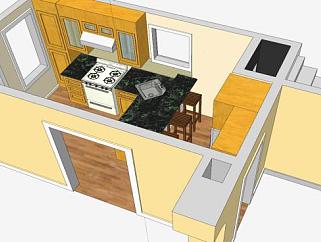 现代小房子厨房装修SU模型下载_sketchup草图大师SKP模型