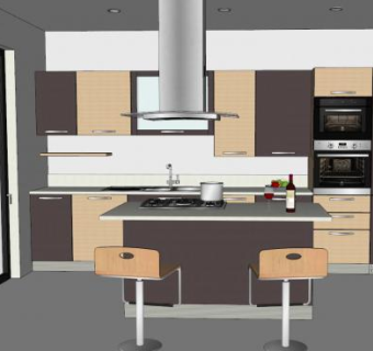 简约厨房岛型橱柜SU模型下载_sketchup草图大师SKP模型