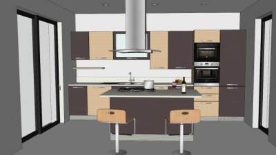 简约厨房岛型橱柜SU模型下载_sketchup草图大师SKP模型