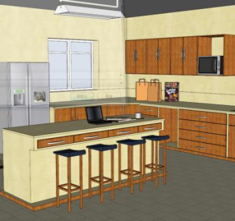 现代大型厨房SU模型下载_sketchup草图大师SKP模型