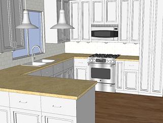 现代白色厨房家具SU模型下载_sketchup草图大师SKP模型