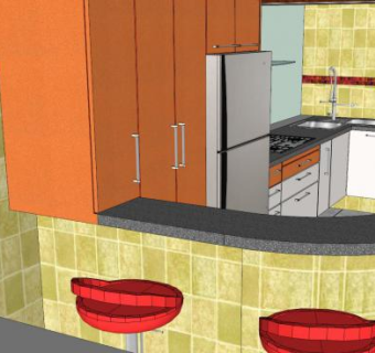 朴素风格L型厨房SU模型下载_sketchup草图大师SKP模型