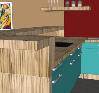 现代实木转角厨房SU模型下载_sketchup草图大师SKP模型