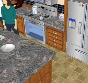 简欧实木岛型厨房SU模型下载_sketchup草图大师SKP模型