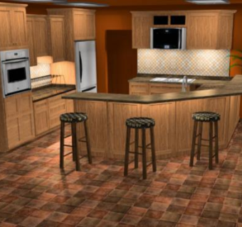 温暖厨房吧台SU模型下载_sketchup草图大师SKP模型