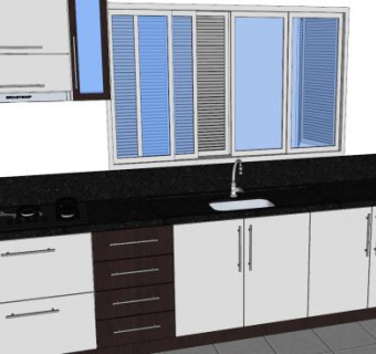 现代一字型室内厨房SU模型下载_sketchup草图大师SKP模型