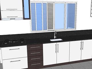 现代一字型室内厨房SU模型下载_sketchup草图大师SKP模型