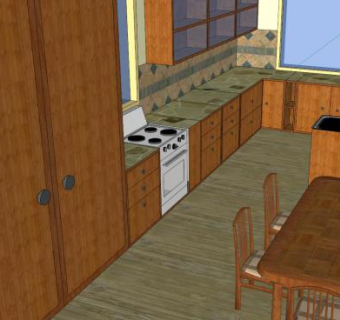 现代室内家中餐厅厨房SU模型下载_sketchup草图大师SKP模型