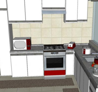 现代家具L型厨房装修SU模型下载_sketchup草图大师SKP模型