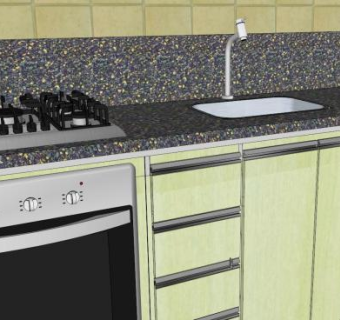 现代厨房一字型厨房SU模型下载_sketchup草图大师SKP模型