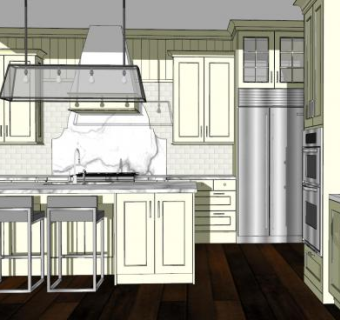 简欧风格室内厨房装修SU模型下载_sketchup草图大师SKP模型