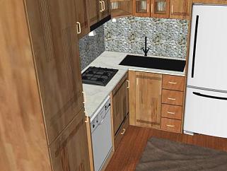 现代小型木质厨房SU模型下载_sketchup草图大师SKP模型