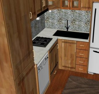 现代小型木质厨房SU模型下载_sketchup草图大师SKP模型