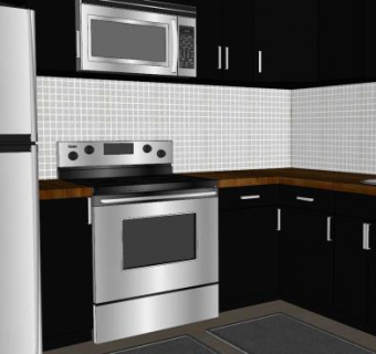 L型厨房家具装修SU模型下载_sketchup草图大师SKP模型