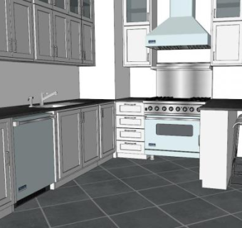 简约风格L型室内厨房SU模型下载_sketchup草图大师SKP模型