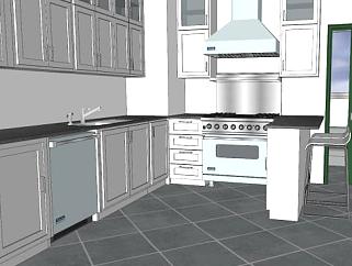简约风格L型室内厨房SU模型下载_sketchup草图大师SKP模型