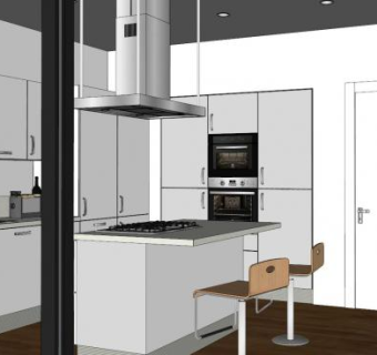 现代时尚厨房餐厅SU模型下载_sketchup草图大师SKP模型