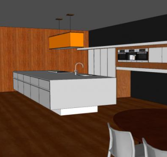 现代室内研究室厨房SU模型下载_sketchup草图大师SKP模型