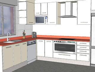 现代L型厨房橱柜装修SU模型下载_sketchup草图大师SKP模型