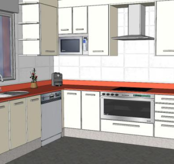现代L型厨房橱柜装修SU模型下载_sketchup草图大师SKP模型