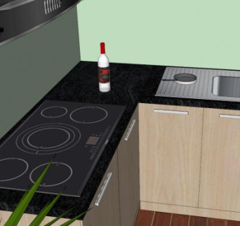 大厨房L型橱柜SU模型下载_sketchup草图大师SKP模型