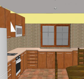 实木大厨房U型橱柜SU模型下载_sketchup草图大师SKP模型