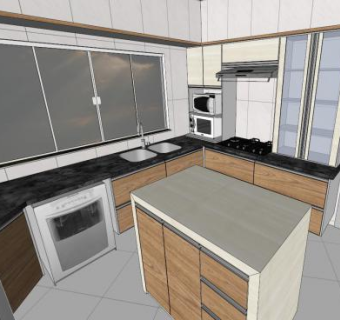 现代岛型完整厨房SU模型下载_sketchup草图大师SKP模型