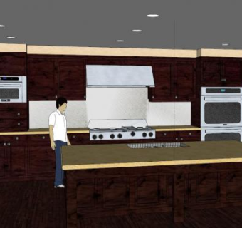 豪华风格岛型厨房SU模型下载_sketchup草图大师SKP模型