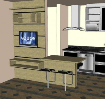 现代厨房公寓橱柜SU模型下载_sketchup草图大师SKP模型