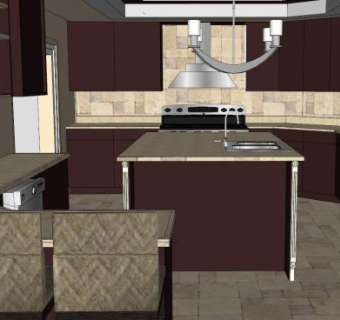 复古回字型厨房SU模型下载_sketchup草图大师SKP模型