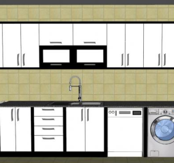 简约白色橱柜厨房SU模型下载_sketchup草图大师SKP模型