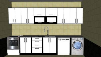 简约白色橱柜厨房SU模型下载_sketchup草图大师SKP模型