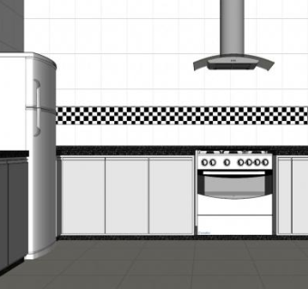 现代U型黑白厨房SU模型下载_sketchup草图大师SKP模型