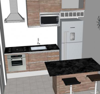 现代室内小型厨房装修SU模型下载_sketchup草图大师SKP模型