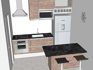 现代室内小型厨房装修SU模型下载_sketchup草图大师SKP模型