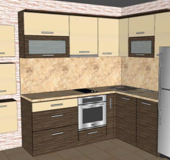 简约L型厨房橱柜SU模型下载_sketchup草图大师SKP模型