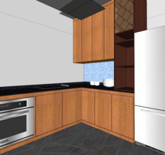 简约L型厨房室内装修SU模型下载_sketchup草图大师SKP模型