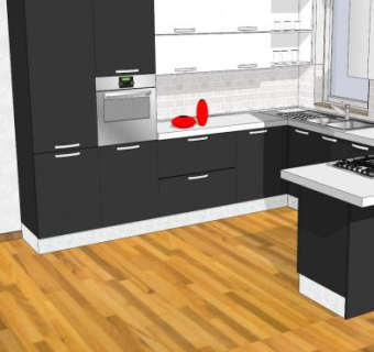 现代黑白厨房SU模型下载_sketchup草图大师SKP模型