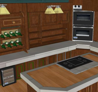 梦想厨房岛型橱柜SU模型下载_sketchup草图大师SKP模型