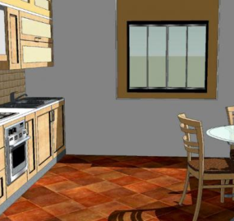 休闲室内一字型厨房SU模型下载_sketchup草图大师SKP模型