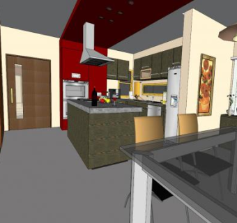 简朴室内厨房餐桌SU模型下载_sketchup草图大师SKP模型