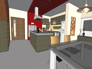 简朴室内厨房餐桌SU模型下载_sketchup草图大师SKP模型