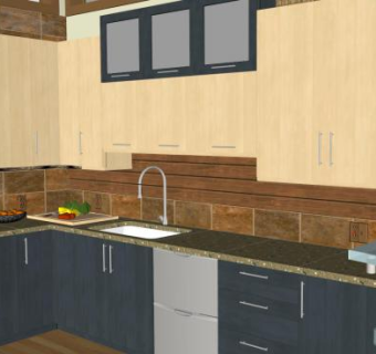 L型室内餐桌厨房SU模型下载_sketchup草图大师SKP模型