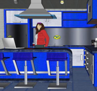 现代厨房蓝色橱柜SU模型下载_sketchup草图大师SKP模型
