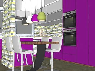 现代厨房<em>紫色</em>装修SU模型下载_sketchup草图大师SKP模型
