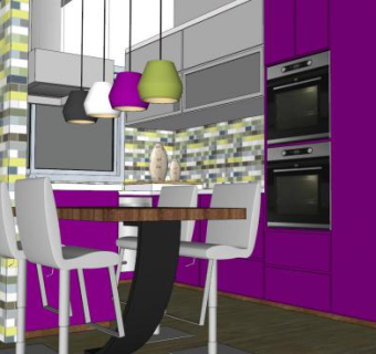现代厨房紫色装修SU模型下载_sketchup草图大师SKP模型