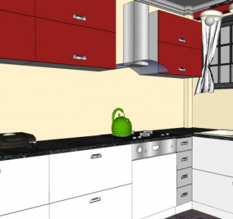 简约L型橱柜厨房SU模型下载_sketchup草图大师SKP模型