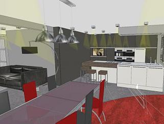 现代开放式室内厨房装修SU模型下载_sketchup草图大师SKP模型